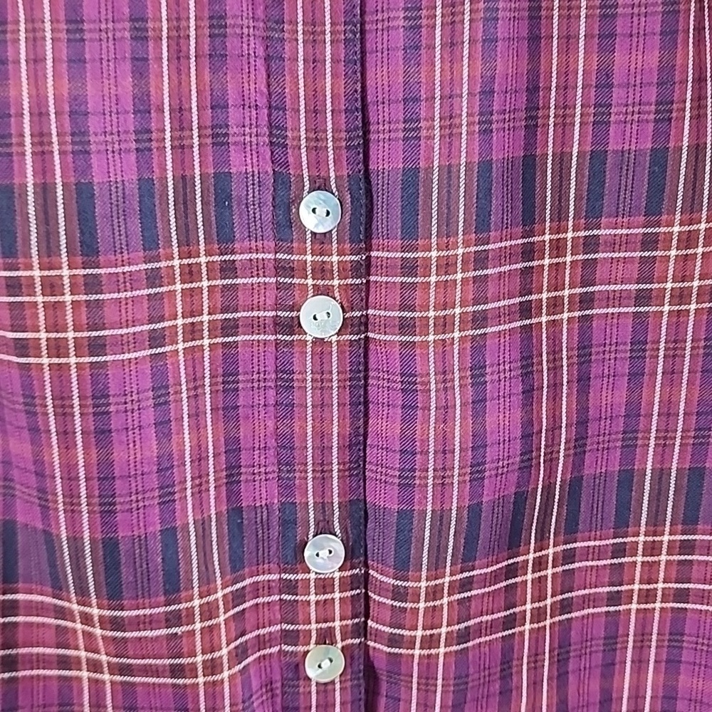 Aventura Purple Plaid Button-Up Shirt Large Organic Cotton - Picture 4 of 5